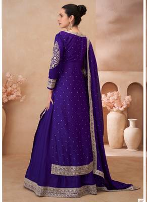 Violet chinon silk embroidered suit 2