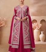 Rani pink chinon silk embroidered suit