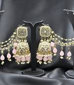 Antique gold pink bahubali jhumka earrings | traditional ear chain wedding jewelry