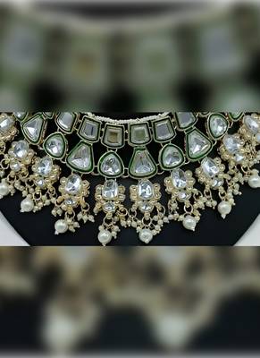 Kundan choker set with pearl tassels - premium glass cut stone wedding collection 2