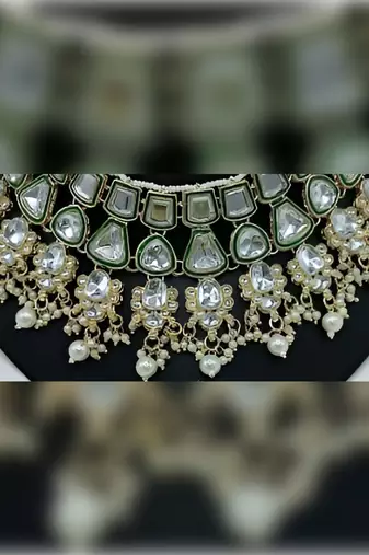 Kundan choker set with pearl tassels - premium glass cut stone wedding collection