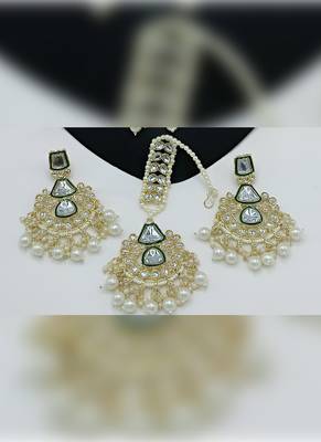 Kundan choker set with pearl tassels - premium glass cut stone wedding collection 3