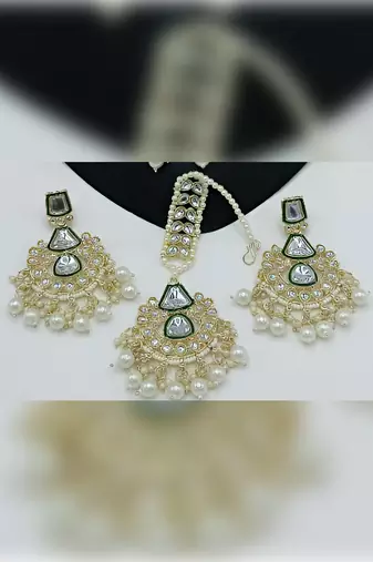 Kundan choker set with pearl tassels - premium glass cut stone wedding collection