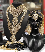 Bridal kundan jewelry set for women traditional gold-plated indian necklace,earrings, maang tikka, hathphool & nath
