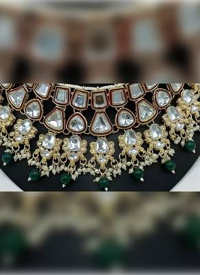 Kundan choker set with pearl tassels - premium glass cut stone wedding collection 2