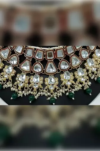 Kundan choker set with pearl tassels - premium glass cut stone wedding collection