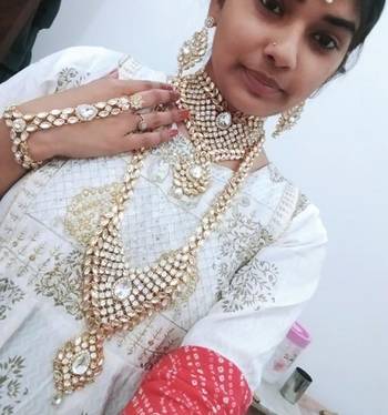 Bridal kundan jewelry set for women traditional gold-plated indian Necklace ::,earrings, maang tikka, hathphool & nath 3