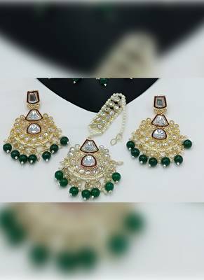Kundan choker set with pearl tassels - premium glass cut stone wedding collection 3