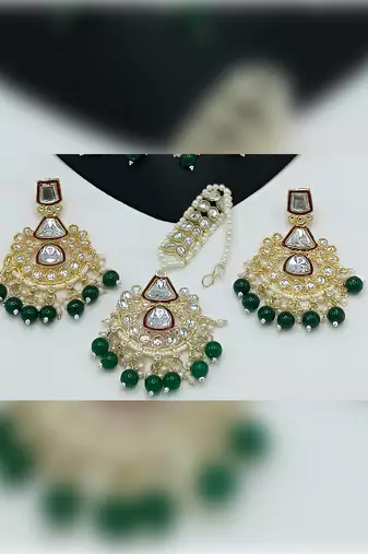 Kundan choker set with pearl tassels - premium glass cut stone wedding collection