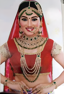 Royal indian bridal kundan jewelry set with green beads handcrafted gold-plated full dulhan set for wedding & festivals 1