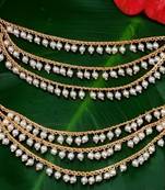 Elegant pearl ear chain earrings traditional indian bahubali kaan chain | ethnic handcrafted gold-plated bridal jewelry