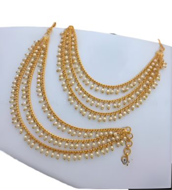 Elegant pearl ear chain earrings traditional indian bahubali kaan chain | ethnic handcrafted gold-plated bridal jewelry 2