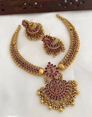 Traditional gold-plated kundan necklace set with red stones handcrafted ethnic bridal jewelry- festival & wedding wear 1