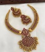 Traditional gold-plated kundan necklace set with red stones handcrafted ethnic bridal jewelry- festival & wedding wear