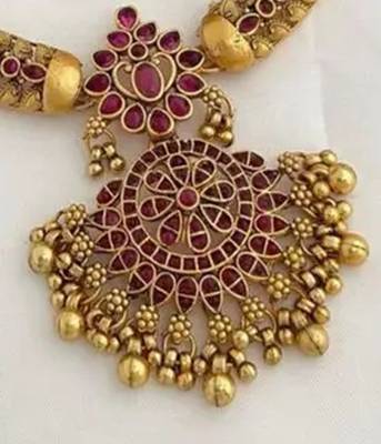 Traditional gold-plated kundan necklace set with red stones handcrafted ethnic bridal jewelry- festival & wedding wear 2