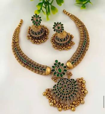 Traditional gold-plated kundan necklace set with green stones handcrafted ethnic bridal jewelry- festival & wedding wear 1