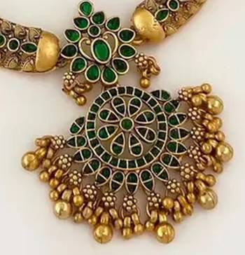 Traditional gold-plated kundan necklace set with green stones handcrafted ethnic bridal jewelry- festival & wedding wear 2