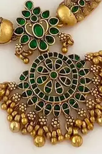 Traditional gold-plated kundan necklace set with green stones handcrafted ethnic bridal jewelry- festival & wedding wear