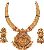 Traditional gold-plated temple necklace set with lakshmi pendant & jhumka earrings handcrafted ethnic jewelry