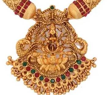 Traditional gold-plated temple necklace set with lakshmi pendant & jhumka earrings handcrafted ethnic jewelry 2