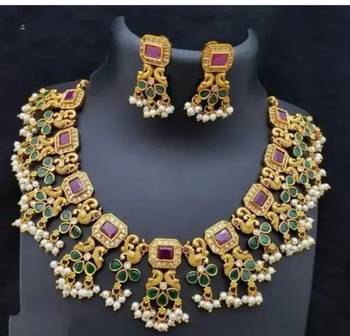Kundan choker Necklace :: set with multicolor stones traditional indian wedding jewelry gold-plated ethnic bridal set 1
