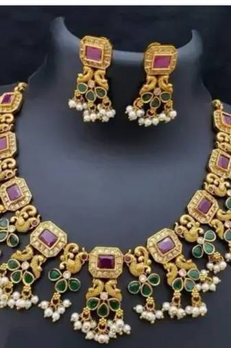 Kundan choker necklace set with multicolor stones traditional indian wedding jewelry gold-plated ethnic bridal set