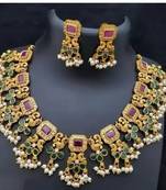 Kundan choker necklace set with multicolor stones traditional indian wedding jewelry gold-plated ethnic bridal set