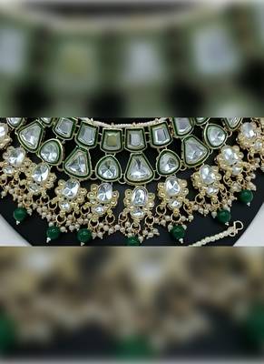 Kundan choker set with pearl tassels - premium glass cut stone wedding collection 2