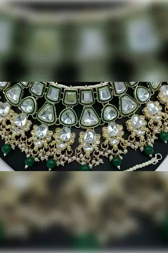 Kundan choker set with pearl tassels - premium glass cut stone wedding collection