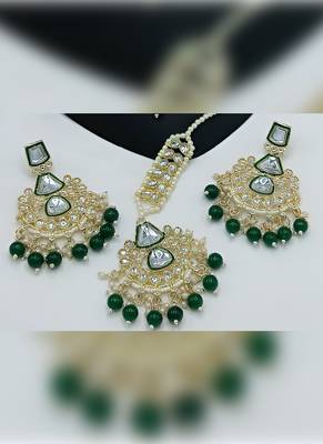 Kundan choker set with pearl tassels - premium glass cut stone wedding collection 3
