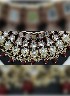 Kundan choker set with pearl tassels - premium glass cut stone wedding collection 3