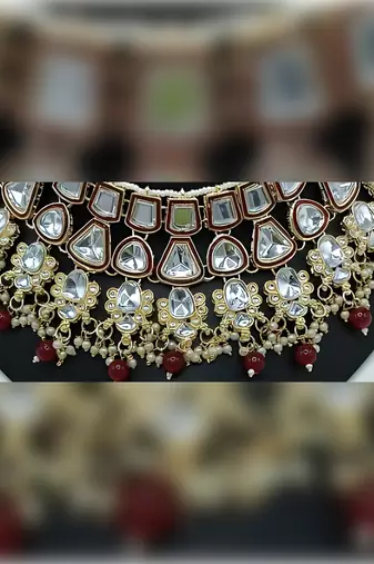 Kundan choker set with pearl tassels - premium glass cut stone wedding collection