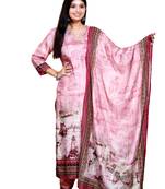 digital print straight pink kurta with pant & dupatta