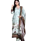 digital print straight green kurta with pant & dupatta