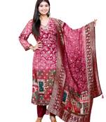 digital print straight red kurta with pant & dupatta