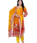 Women's ethnic motifs digital print v-neck kurta set for women with dupatta