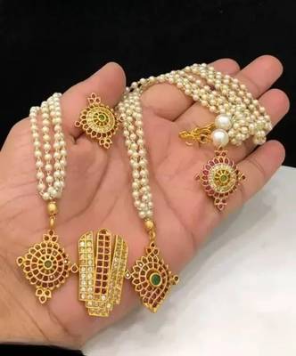 Elegant pendant and pearl earrings set     gold-plated bridal jewelry 1