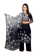 Women's digital print aari work wedding kurta set for women with dupatta