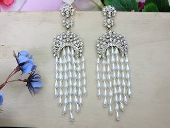 Elegant kundan pearl waterfall earrings - bridal chandelier earrings for wedding & festive occasions 2