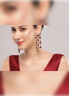 Luxurious ruby cascade earrings - crystal-embellished statement earrings for wedding & festival glamour 1