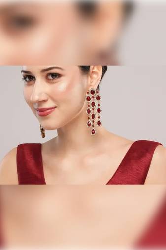 Luxurious ruby cascade earrings - crystal-embellished statement earrings for wedding & festival glamour