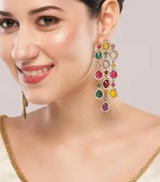 Luxurious multicolor cascade earrings - crystal-embellished statement earrings for wedding & festival glamour