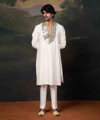 White mirror work kurta with matching pyjama 1