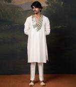 White mirror work kurta with matching pyjama