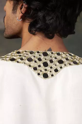 White mirror work kurta with matching pyjama
