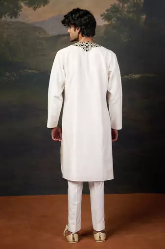 White mirror work kurta with matching pyjama