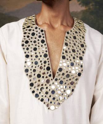 White mirror work kurta with matching pyjama 5