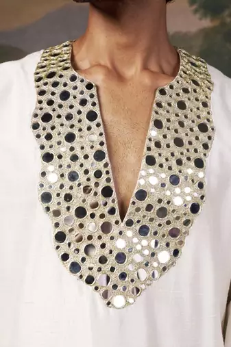 White mirror work kurta with matching pyjama