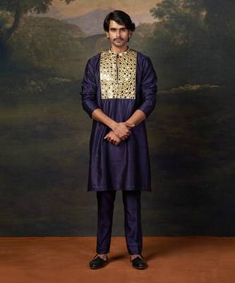 Blue heavy mirror work kurta with matching pyjama 1