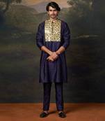 Blue heavy mirror work kurta with matching pyjama